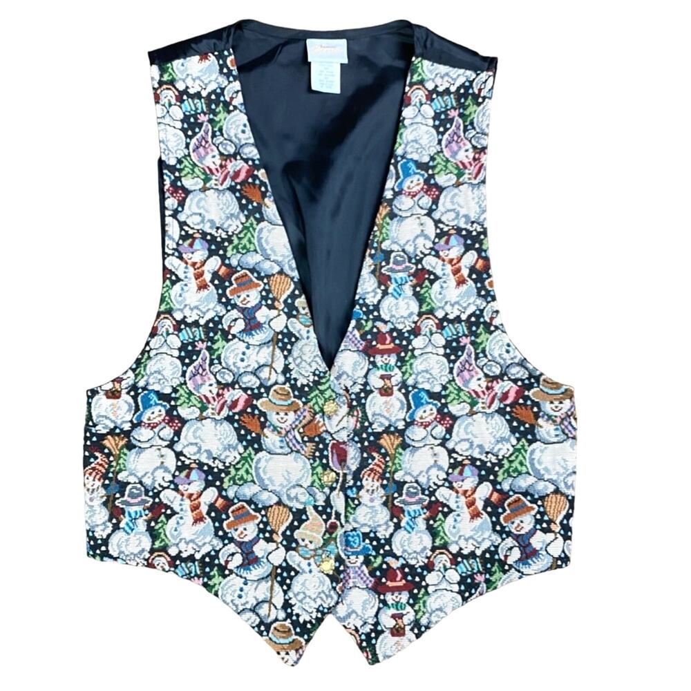 VTG 90’s Snowman Christmas Winter Tapestry Vest Size Large Made in USA